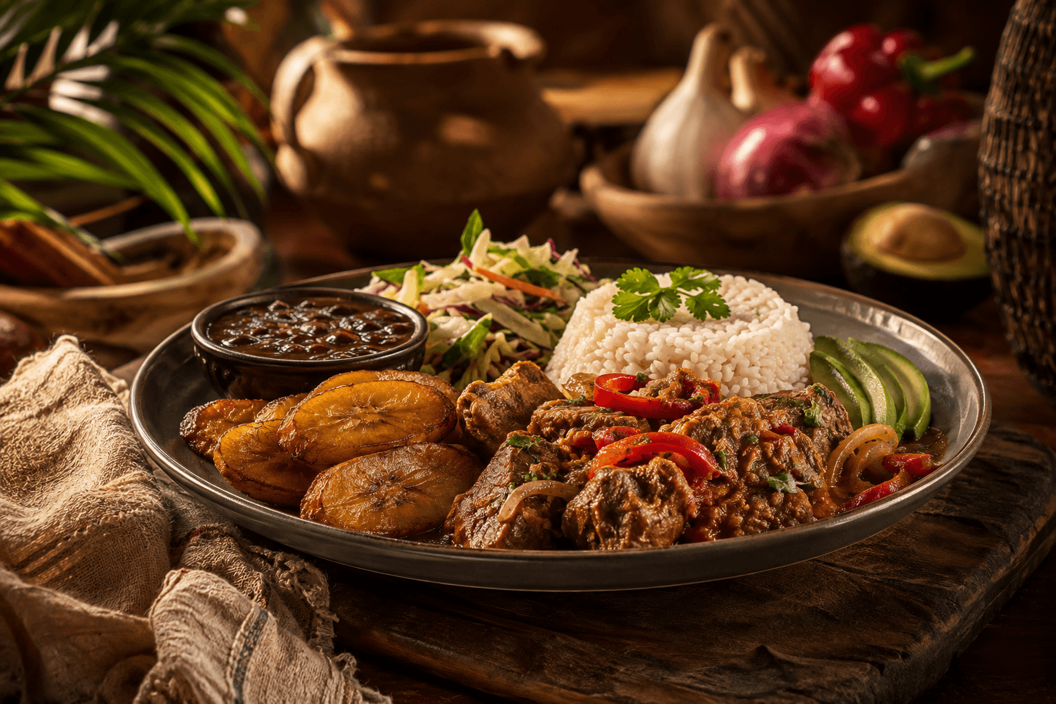 Dominican cuisine served in a warm editorial setting