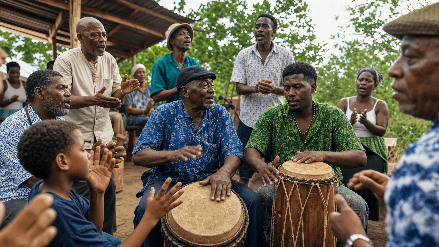 Editorial artwork honoring the drums and community of the Congos of Villa Mella