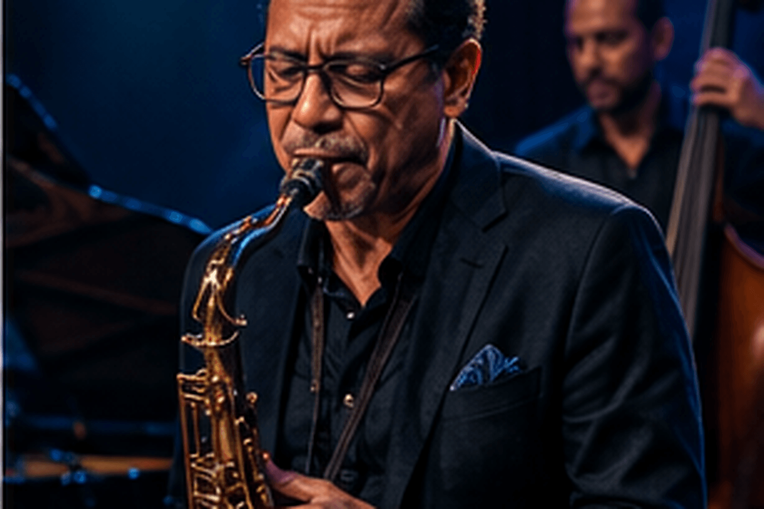 WSD editorial artwork depicting Sandy Gabriel in a performance setting.
