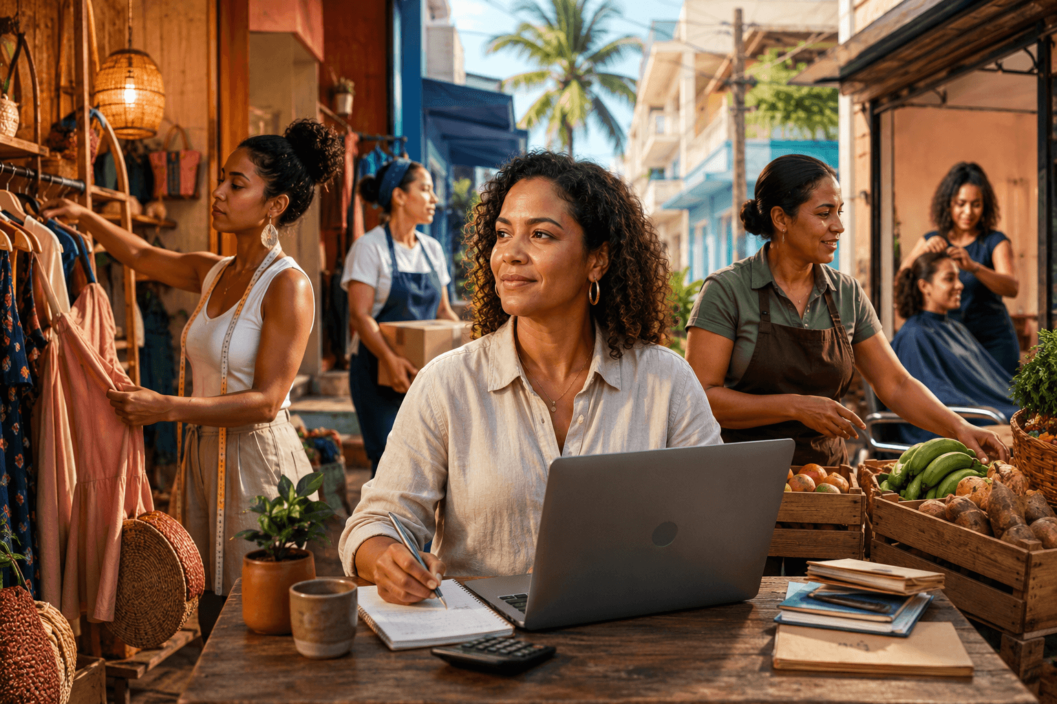 Dominican women manage several small businesses, including retail, services, produce and business planning.